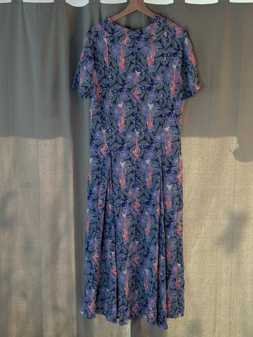FLAX by Jeanne Engelhart Vintage Abstract Floral Midi Dress Small
